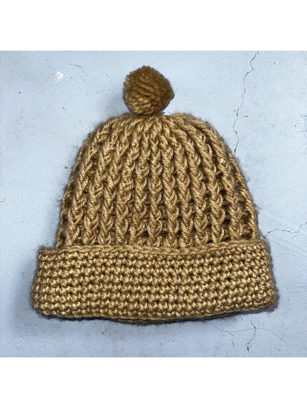 Vintage K Mart 100% Acrylic Knit Beanie Winter Hat Cap Tan Made In Japan